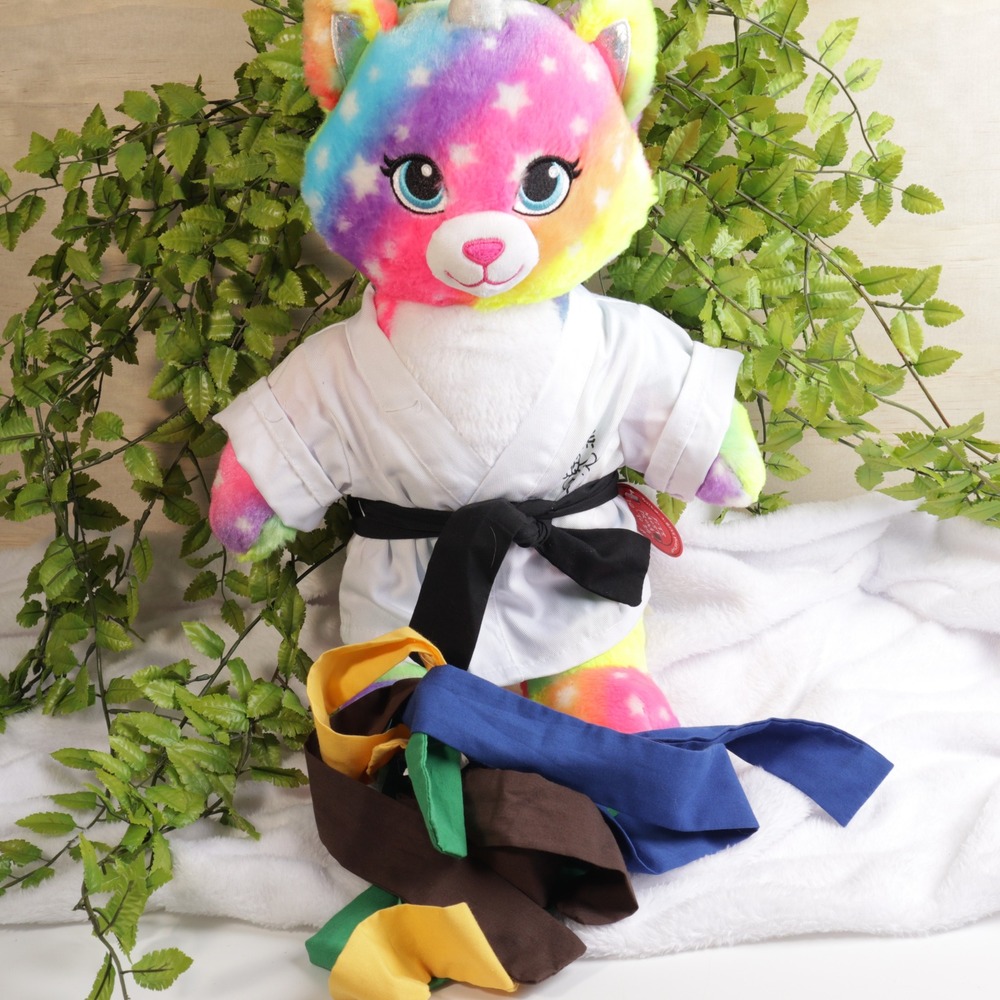 Build-A-Bear Rainbow Cat Plush w/ Karate Uniform Gi & Multiple Martial Arts Belt